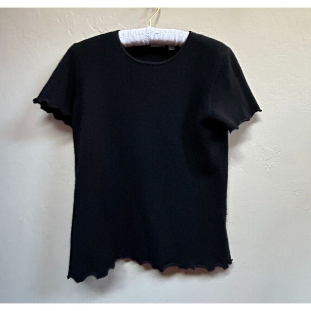 Cullen Women Cashmere Short Sleeve Top Lettuce Knitted Blouse Black Small Casual
